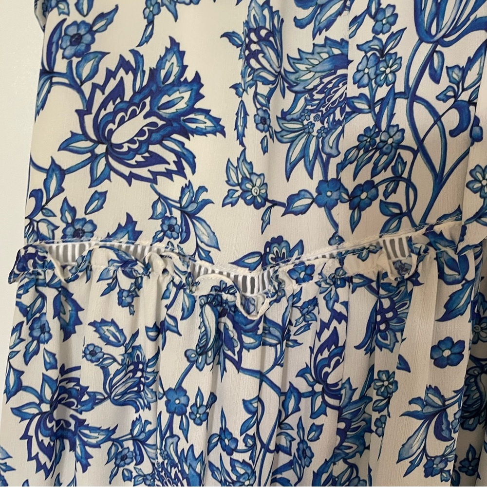 White/blue floral tie shoulder dress - Picture 4 of 4